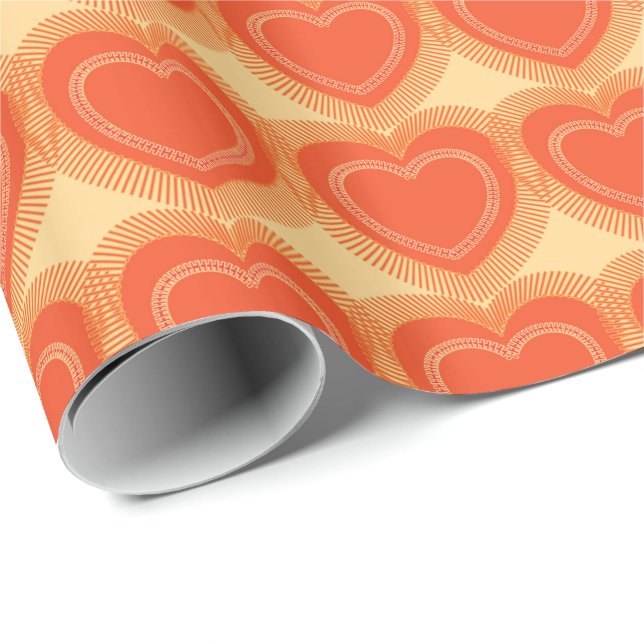 Moderna abstrakt hjärtor - Mandarinorange Presentpapper (Rullad Hörn)
