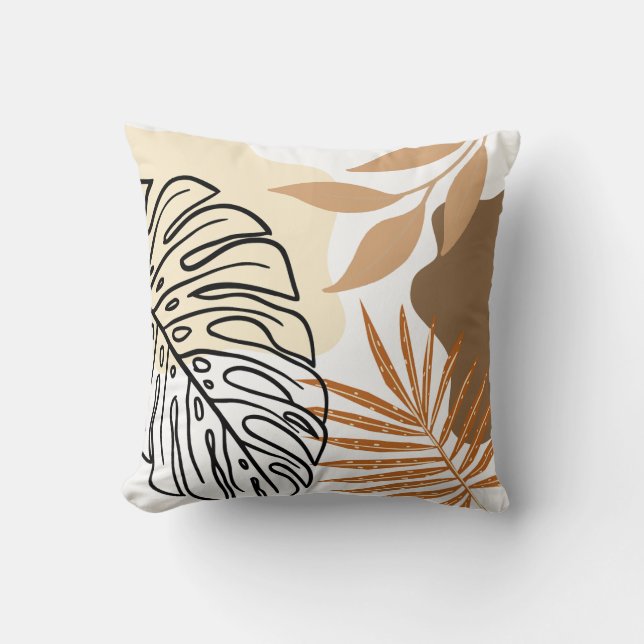 Moderna Abstrakt Palmblad Beige Jordton Kudde (Framsida)