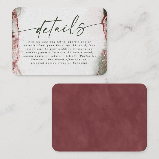 Moderna Abstrakt Terra Rosa Rosa Bröllopsdetaljer Tilläggskort (Fram/baksida)
