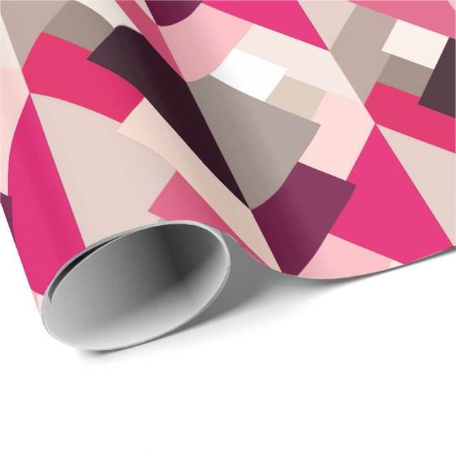 Moderna abstrakt trianglar, Fuchsia rosor och Presentpapper (Rullad Hörn)