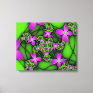 Moderna abstrakta neon rosa gröna fraktal blommor canvastryck