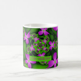 Moderna abstrakta neon rosa gröna fraktal blommor kaffemugg
