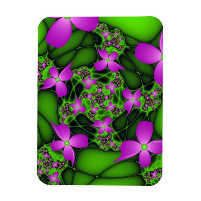 Moderna abstrakta neon rosa gröna fraktal blommor magnet (Vertikal)
