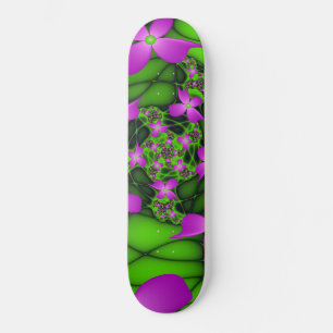 Moderna abstrakta neon rosa gröna fraktal blommor mini skateboard bräda 18,7 cm