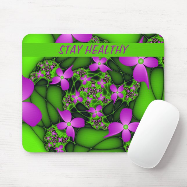 Moderna abstrakta neon rosa gröna fraktal blommor musmatta (Med mus)