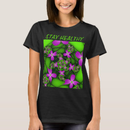 Moderna abstrakta neon rosa gröna fraktal blommor t shirt