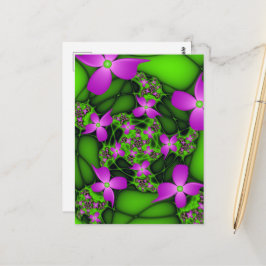 Moderna abstrakta neon rosa gröna fraktal blommor vykort