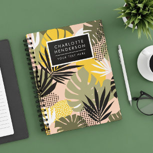 Moderna abstrakta tropiska blad och prickar anteckningsbok