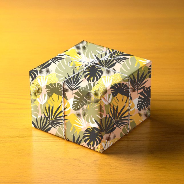 Moderna abstrakta tropiska blad och prickar presentpapper (Skapare uppladdad)