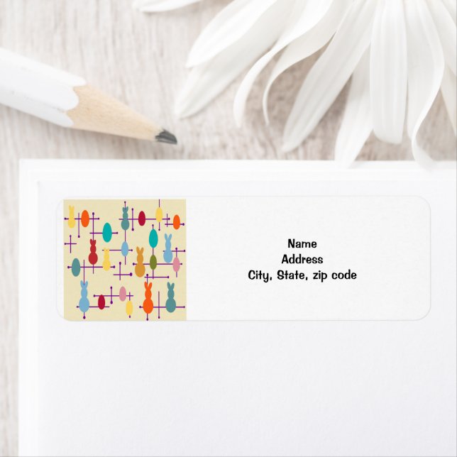 Moderna ägg och Bunnies i mitten av århundradet Returadress Etikett (Insitu)