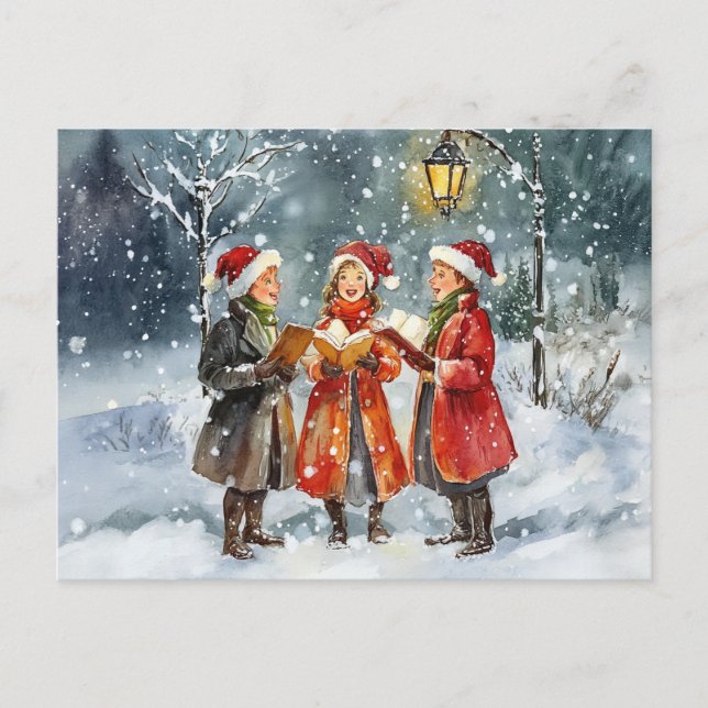 Moderna akvarell jul sångare vykort (Framsida)