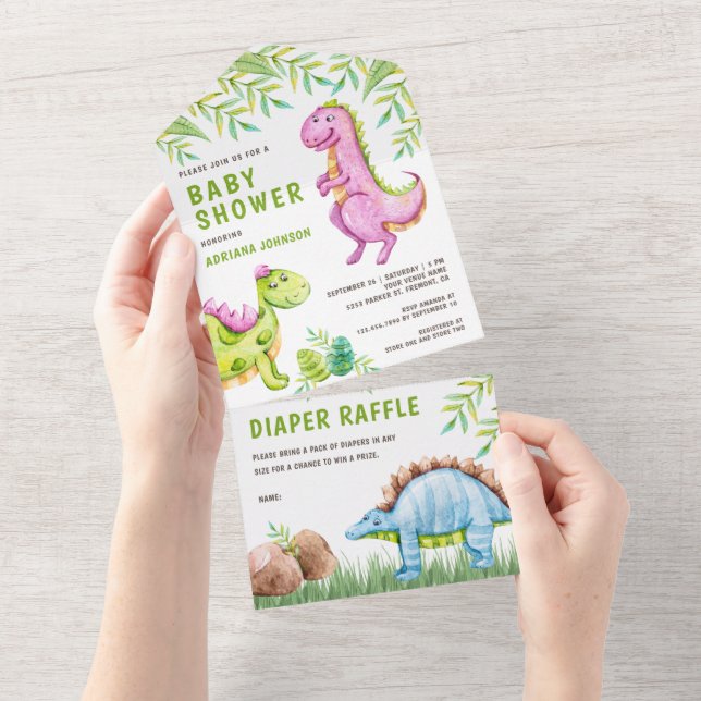 Moderna akvarell söta dinosaurier baby shower (Avrivbar del)