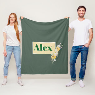 Moderna akvarellblommor & grön bakgrund fleecefilt