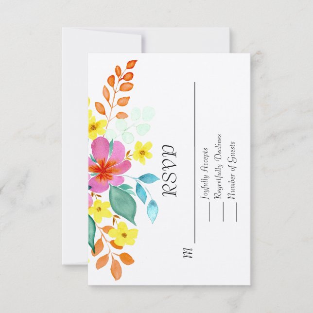 Moderna akvarellblommor i livfulla färger tack kort (Framsida)