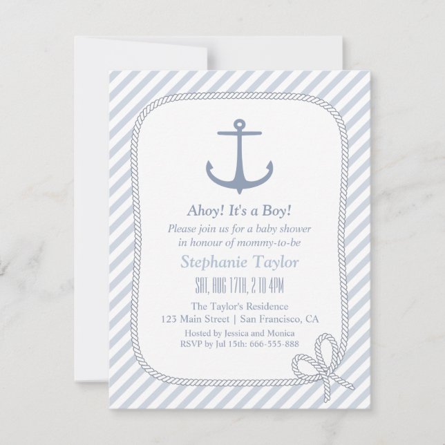 Moderna Ankare Nautiska Baby Shower Inbjudningar (Framsida)