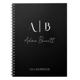 Moderna anpassade monogram initialer namn svart anteckningsbok