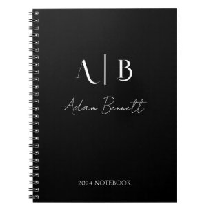 Moderna anpassade monogram initialer namn svart anteckningsbok