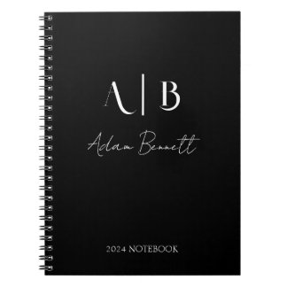 Moderna anpassade monogram initialer namn svart anteckningsbok