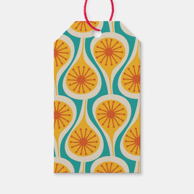 Moderna atomdroppar Retro Mönster Presentetikett (Framsidan)