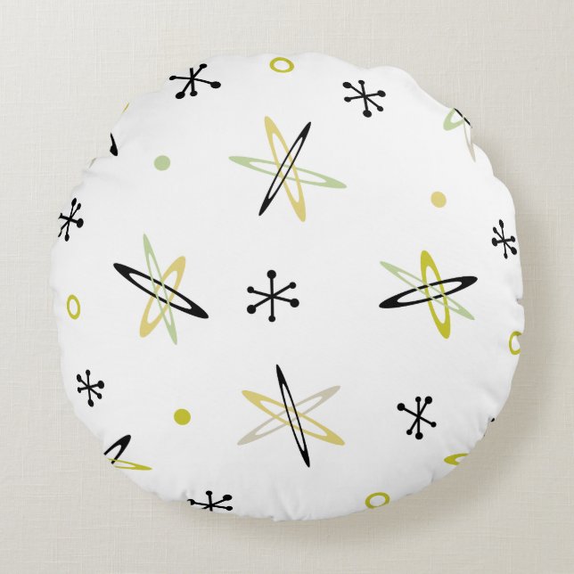 moderna, atomera, nutidsålder, konst, p rund kudde (Framsidan)