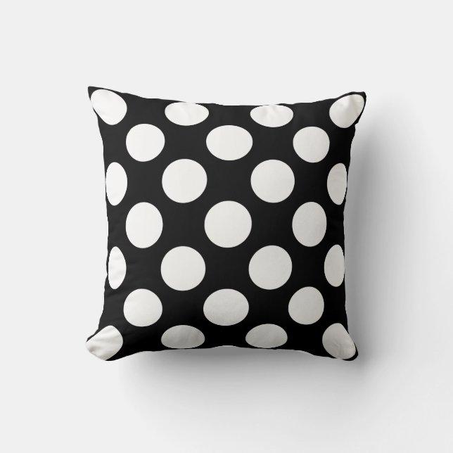 Moderna B&W kudder, jätte- vitpolka dots på svart Kudde (Framsida)