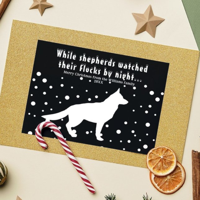 Moderna B&W-tyska julhälsningar Helg Vykort (Modern B&W German Shepherd Christmas Greetings Holiday Postcard)