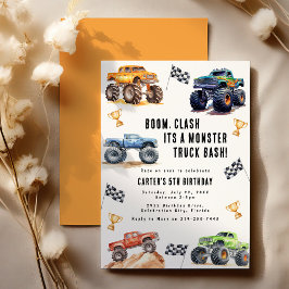 Moderna Barn Monster Trucks Födelsedagsfest Inbjudningar