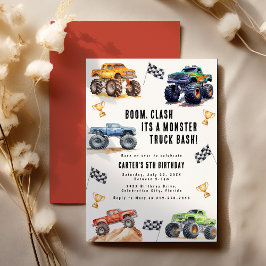 Moderna Barn Monster Trucks Födelsedagsfest Inbjudningar