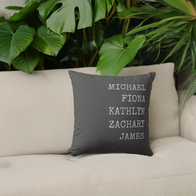 Moderna Barnbarns Namn Grå Kudde (Modern Grandkids Names Gray Throw Pillow)