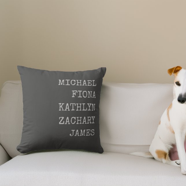 Moderna Barnbarns Namn Grå Kudde (Modern Grandkids Names Gray Throw Pillow)