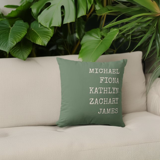 Moderna Barnbarns Namn Grönt Kudde (Modern Grandkids Names Green Throw Pillow)
