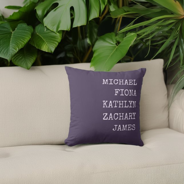 Moderna Barnbarns Namn Lila Kudde (Modern Grandkids Names Purple Throw Pillow)