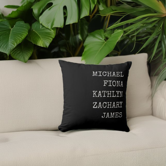 Moderna barnbarnsnamn Svart Kudde (Modern Grandkids Names Black Throw Pillow)