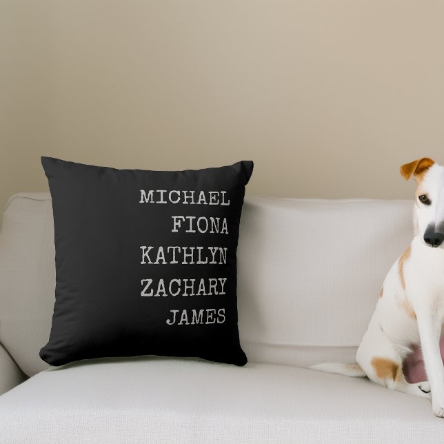 Moderna barnbarnsnamn Svart Kudde (Modern Grandkids Names Black Throw Pillow)