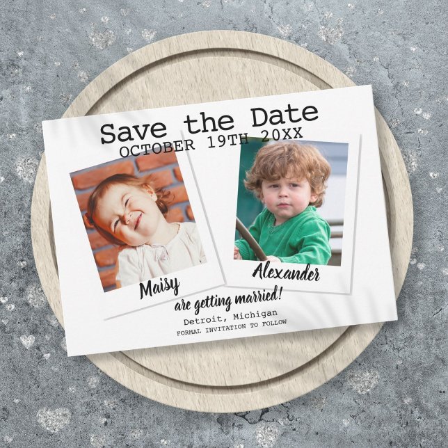 Moderna barndomsfoton Bröllop  Spara Datumet (Modern Childhood Photos Wedding Save The Date)