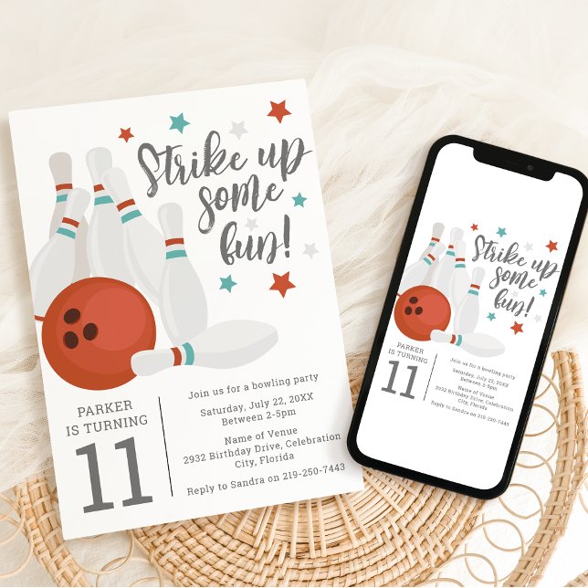 Moderna Barns Bowlingfest Födelsedagsfirande Inbjudningar (Skapare uppladdad)