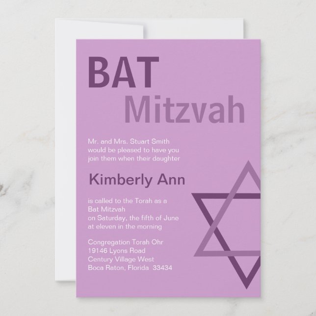 Moderna bat mitzvah Invitiation- lilor & rosor Inbjudningar (Framsida)