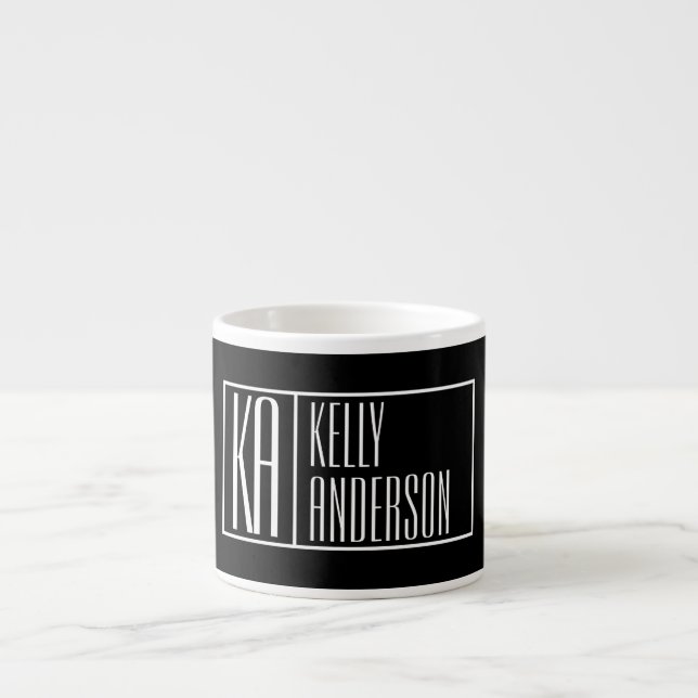 Moderna begynnelsebokstäver & Namnlogotyp | Svart  Espressomugg (Framsidan)