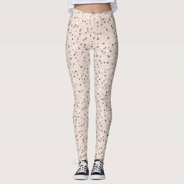 Moderna beige terrazzo-mönstrade leggings (Framsida)