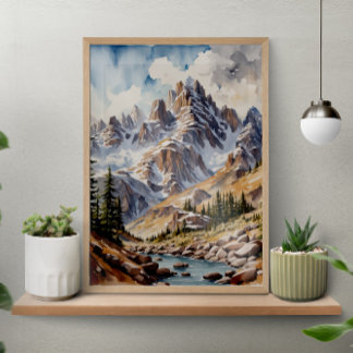 Moderna bergen med vattenfärg poster