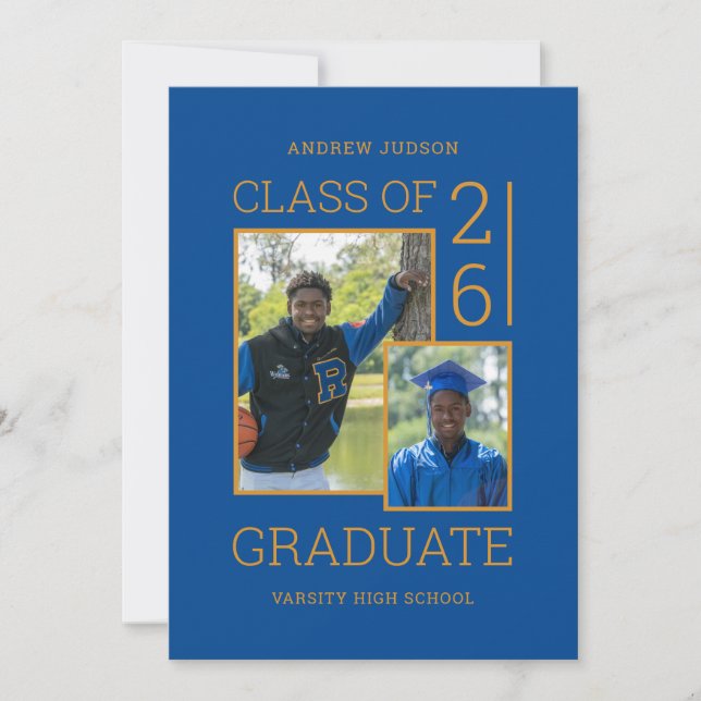 Moderna Blå 3 Bilder Klass Av 26 Examenfest Inbjudningar (Framsida)