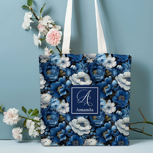 Moderna Blå Blommor Personlig Blommig Handväskor Tygkasse