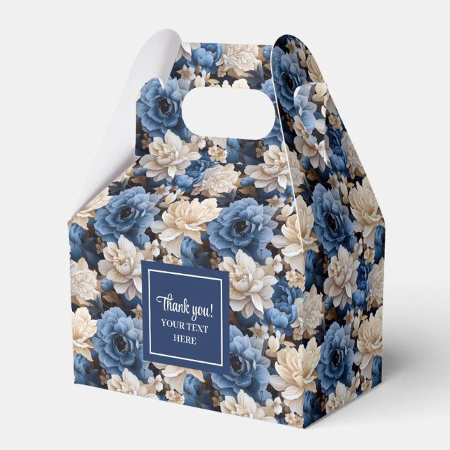 Moderna Blå Blommor Personlig Presentlåda med Blom (Modern Blue Flowers Personalized Floral Favor Box)