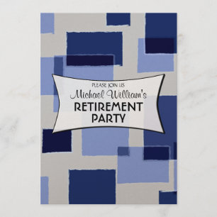 Moderna blå geometriska rutor pension party inbjudningar