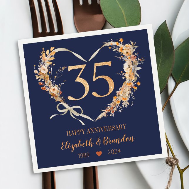 Moderna blå glada 35-årsjubileum bröllop servetter (Skapare uppladdad)