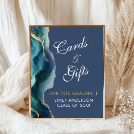 Moderna blå och guld examensfest kort för akademik poster