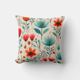 Moderna, blå och Orange-blommor Kudde