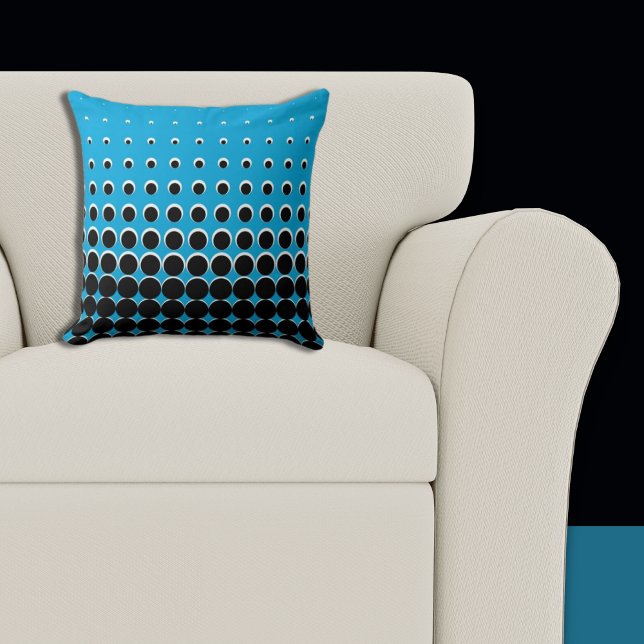 Moderna blå och svarta rasterpunkter kudde (Pillow, Blue and Black Halftone Pattern)