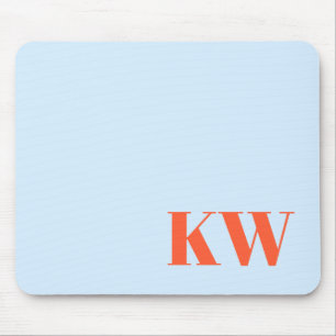 Moderna blå orange monogram initialer personliga musmatta