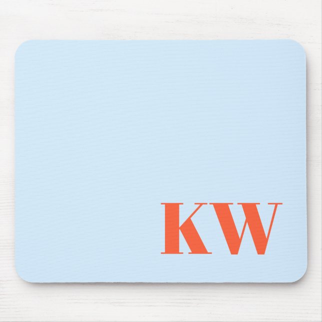 Moderna blå orange monogram initialer personliga musmatta (Framsidan)